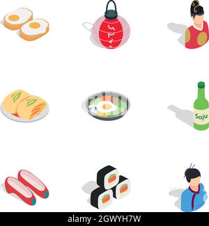 South Korea icons, isometric 3d style Stock Vector
