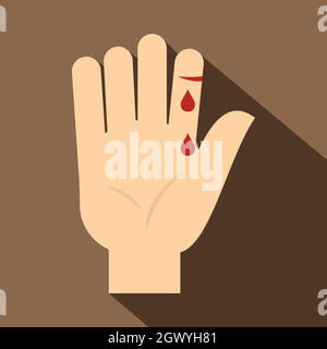 Bleeding human thumb icon, flat style Stock Vector