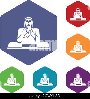 Buddha statue icons set Stock Vector