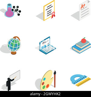 School icons, isometric 3d style Stock Vector