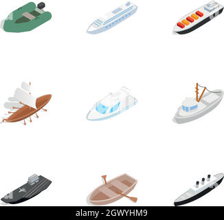 Sailing icons, isometric 3d style Stock Vector