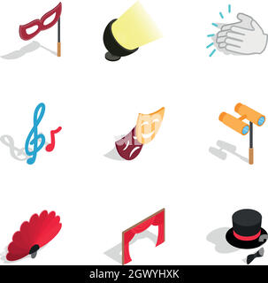 Theater performance icons, isometric 3d style Stock Vector