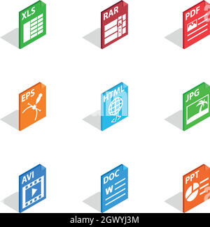 Document file format icons, isometric 3d style Stock Vector