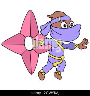 the masked ninja in action in the middle of the night carrying a large shuriken weapon Stock Vector