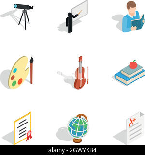 School supplies icons, isometric 3d style Stock Vector