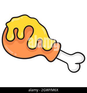 fried chicken thigh covered in melted cheese sauce Stock Vector