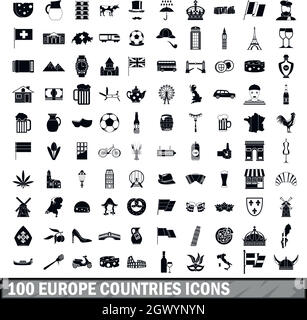 100 europe countries icons set in simple style Stock Vector