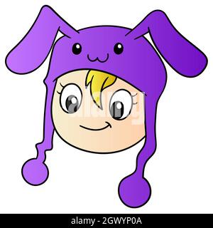 happy smiling woman wearing a rabbit hat Stock Vector