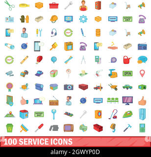 100 service icons set, cartoon style Stock Vector