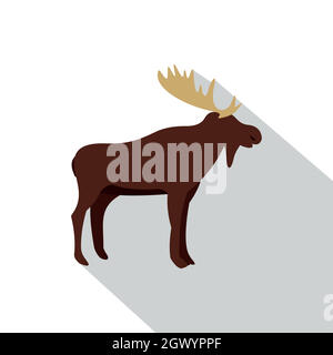 Wild elk icon, flat style Stock Vector