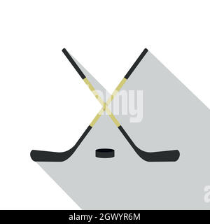 Crossed hockey sticks icon, flat style Stock Vector
