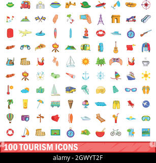 100 tourism icons set, cartoon style Stock Vector Image & Art - Alamy