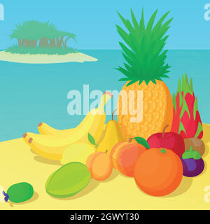 Fruits collection concept, cartoon style Stock Vector