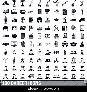100 career icons set in simple style Stock Vector