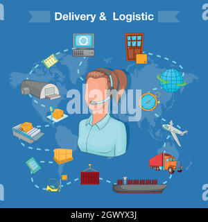 Delivery and logistic concept, cartoon style Stock Vector