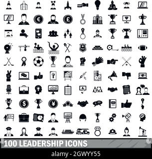 100 leadership icons set in simple style Stock Vector