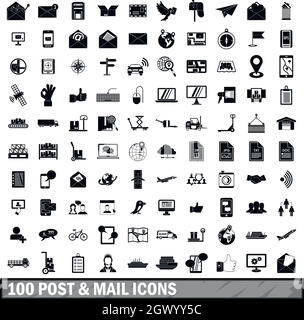 100 post and mail icons set in simple style Stock Vector