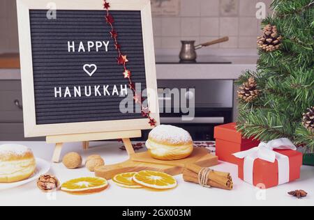 Jewish holiday of Hanukkah. Festive composition Stock Photo