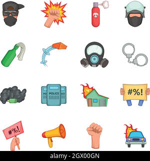 Protest items icons set, cartoon style Stock Vector