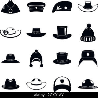 Headdress hat icons set, simple style Stock Vector