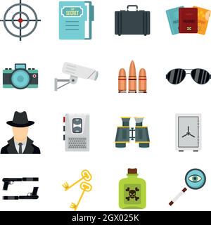 Spy tools set flat icons Stock Vector