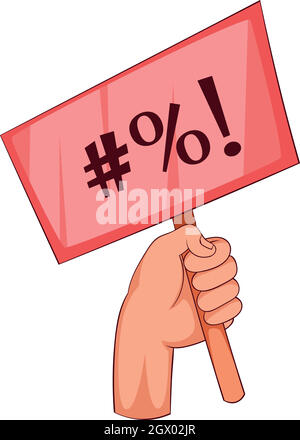 Hand holding protest placard icon, cartoon style Stock Vector
