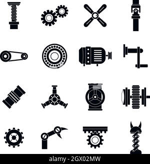 Techno mechanisms kit icons set, simple style Stock Vector