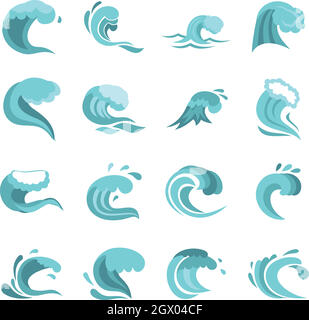 Sea or ocean waves icons set. Flat illustration of 9 sea or ocean waves ...