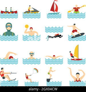 Water sport set flat icons Stock Vector