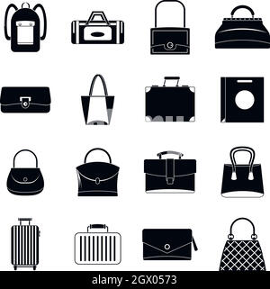 Bag baggage suitcase icons set, simple style Stock Vector