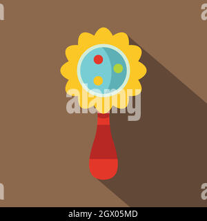 Colorful baby rattle icon, flat style Stock Vector