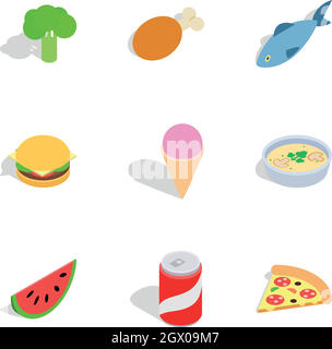 Healthy food icons, isometric 3d style Stock Vector
