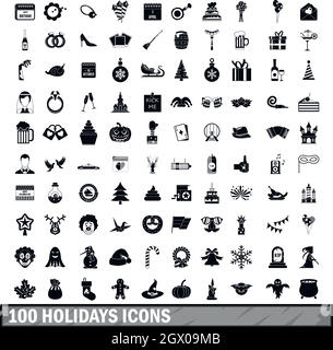 100 holidays icons set in simple style Stock Vector