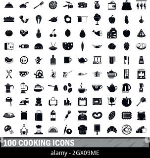 100 cooking icons set in simple style Stock Vector