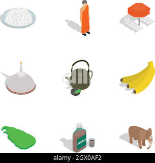 Sri Lanka travel symbols icons set Stock Vector