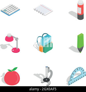 Education equipment icons, isometric 3d style Stock Vector