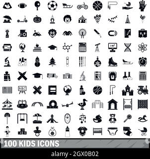 100 kids icons set in simple style Stock Vector