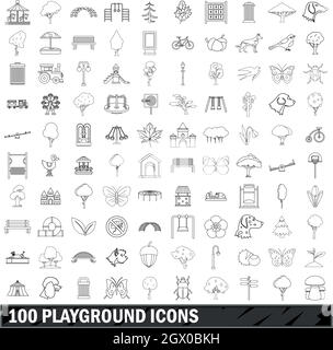 100 playground icons set, outline style Stock Vector