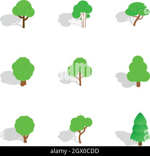 Green tree icons, isometric 3d style Stock Vector