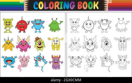 Coloring book with monsters cartoon collection Stock Vector