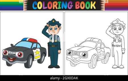 Police car in cartoon style, coloring page, education paper game for the  development of children, kids preschool activity, printable worksheet,  vector Stock Vector Image & Art - Alamy