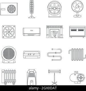 Heating cooling air icons set, outline style Stock Vector