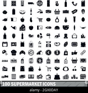 100 supermarket icons set in simple style Stock Vector