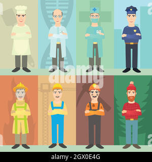 Professions mans concept, cartoon style Stock Vector