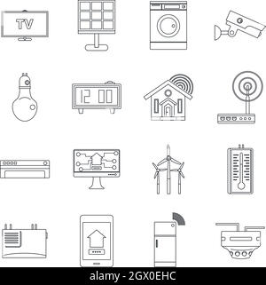 Smart home house icons set, outline style Stock Vector