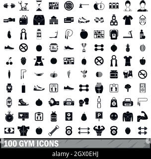 100 gym icons set in simple style Stock Vector