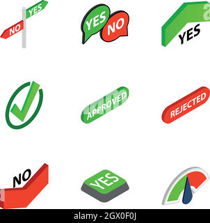 Correct and incorrect icons, isometric 3d style Stock Vector