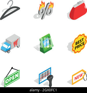 Market icons, isometric 3d style Stock Vector