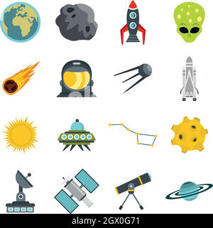 Space set flat icons Stock Vector