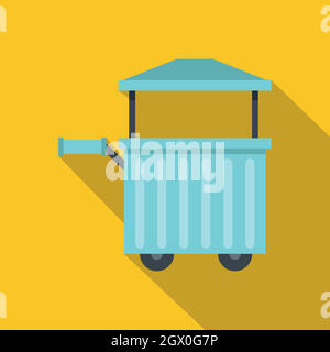 Blue trolley with awning icon, flat style Stock Vector